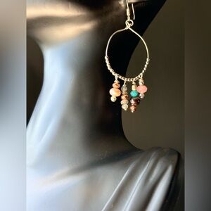NWT boho hoop earrings .925 sterling silver labradorite pearl ruby
